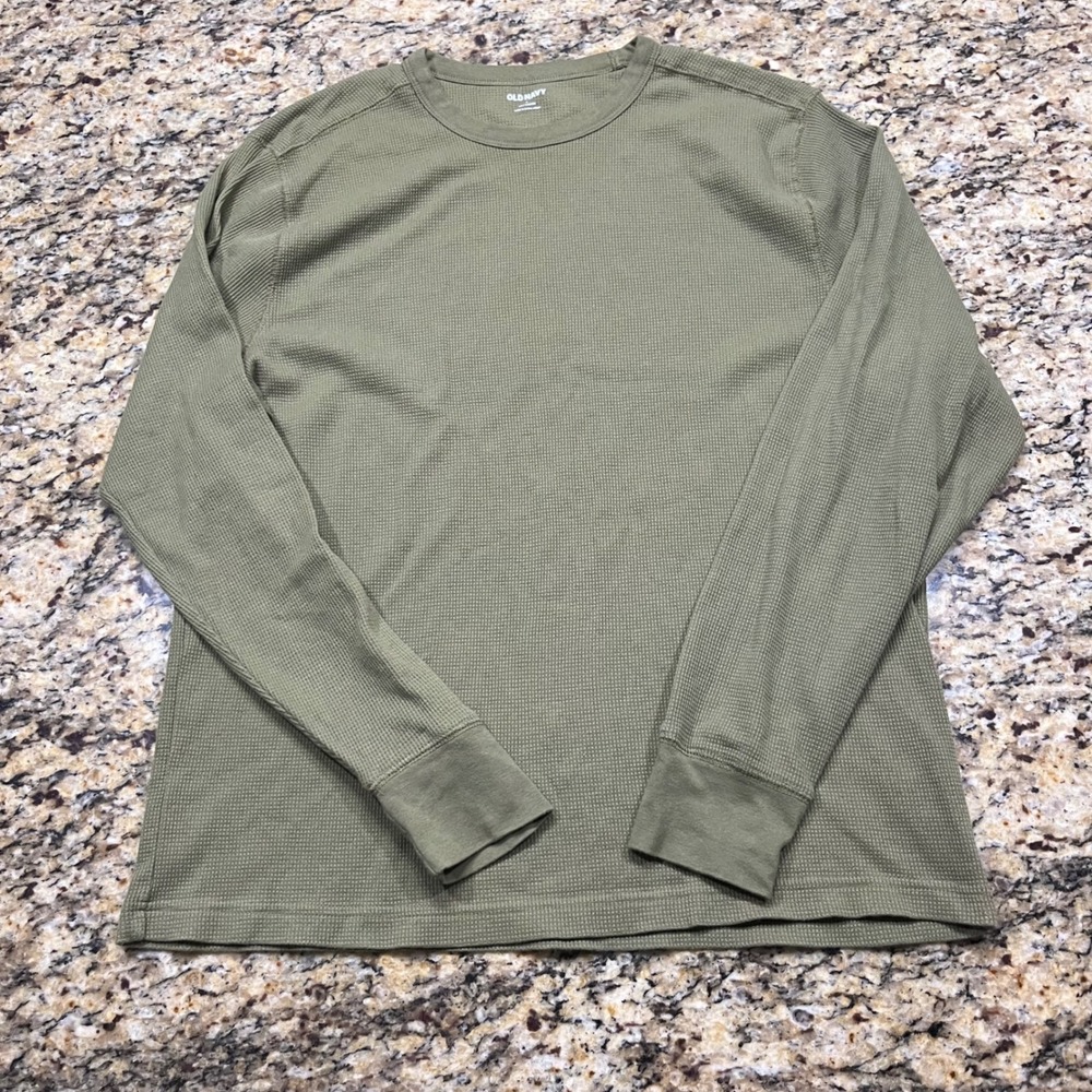 Old Navy Mens Olive Green Waffle Knit Thermal Long Sleeve‎ Shirt Size Large